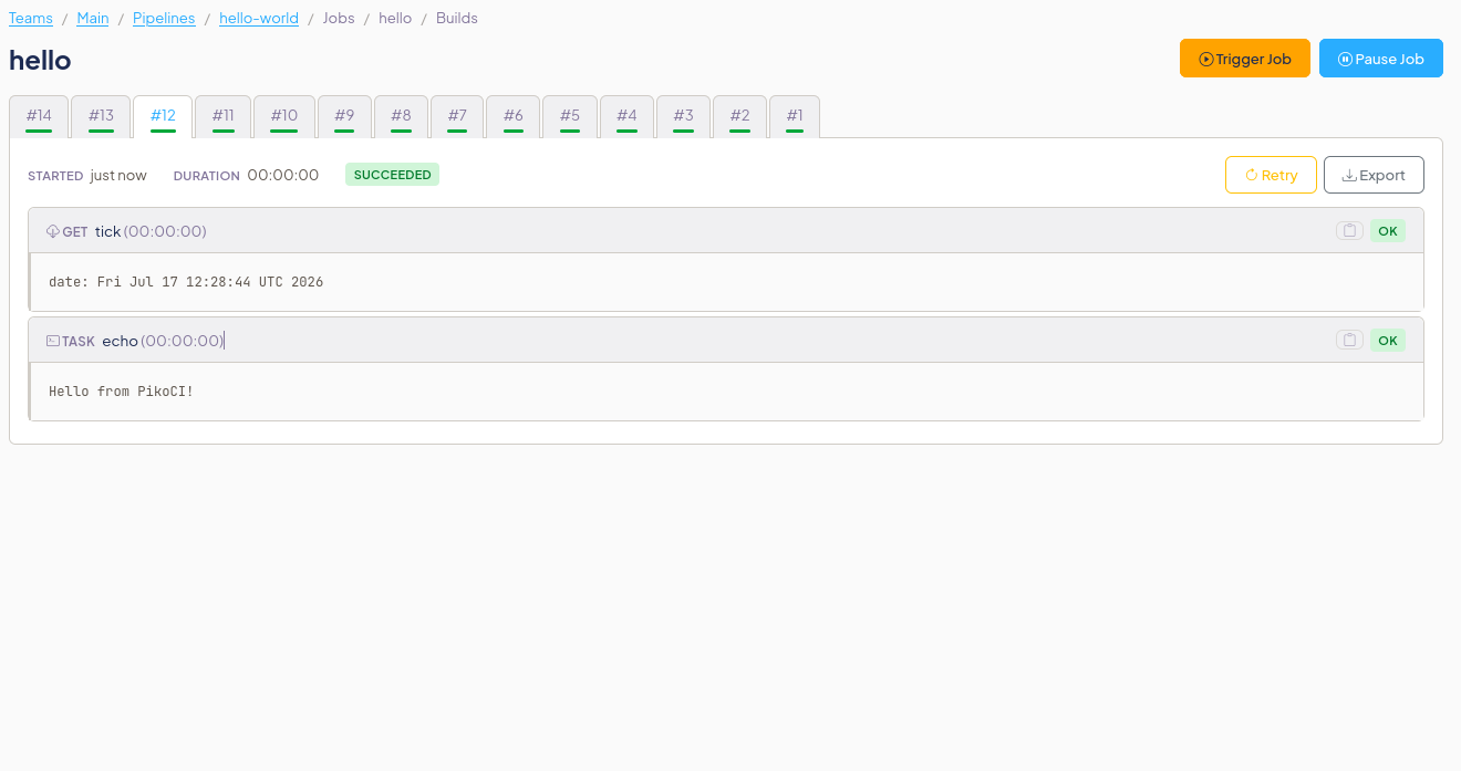 Running build output